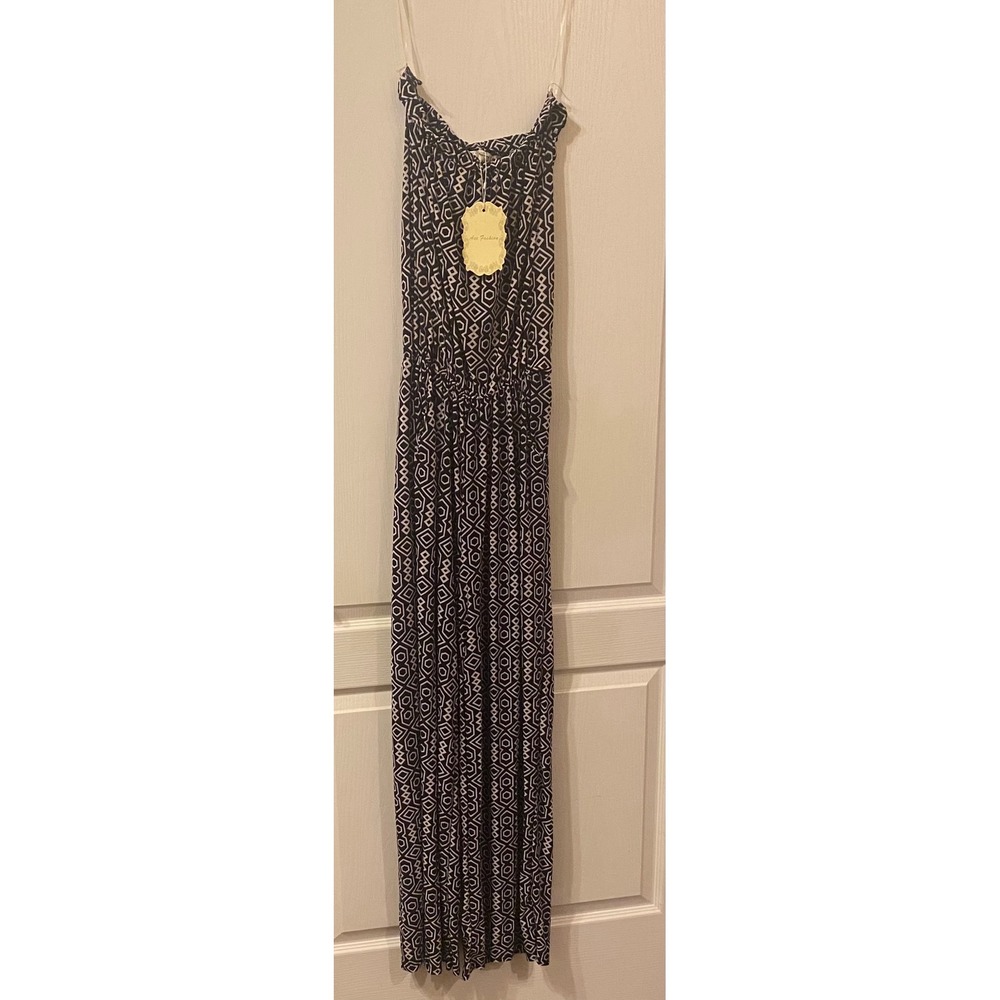 Ace Fashion Womens Strapless Jumpsuit Large Black White Geometric Wide Leg NWT